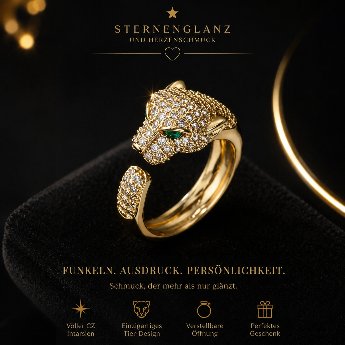 Unisex Tier Ring mit CZ Zirkonia- Verstellbarer Schmuck