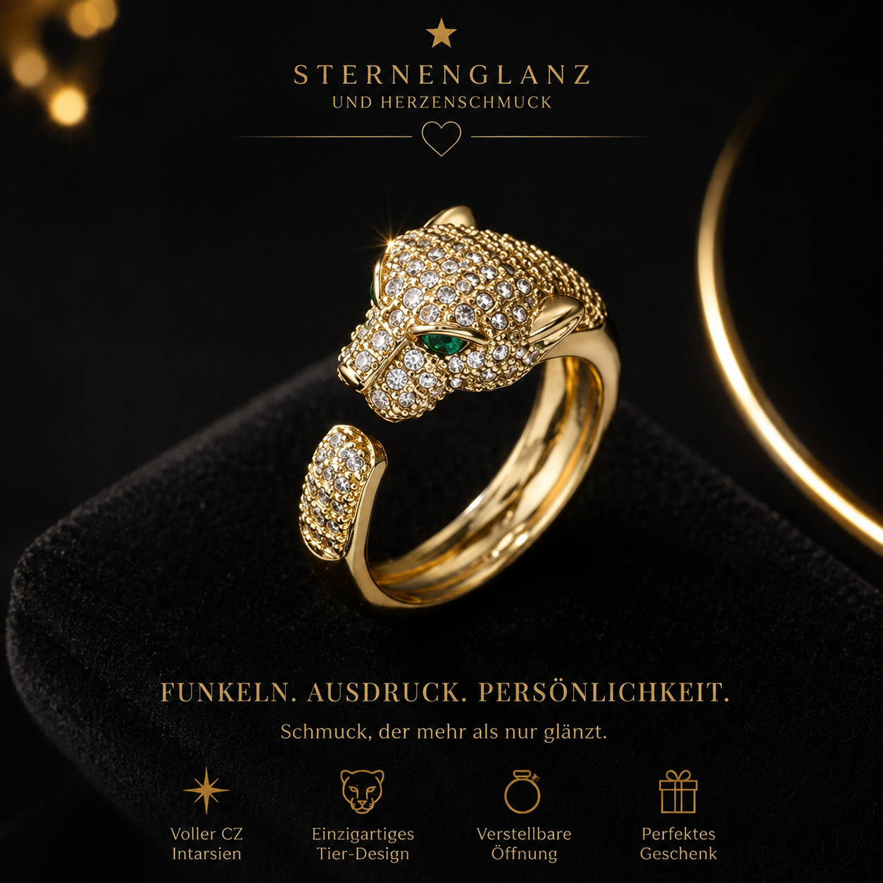 Unisex Tier Ring mit CZ Zirkonia- Verstellbarer Schmuck