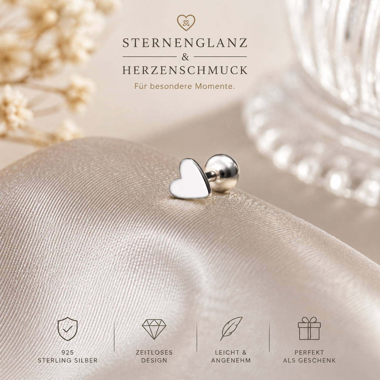 925 Sterling Silber Herz Ohrstecker mit Zirkonia | Damen