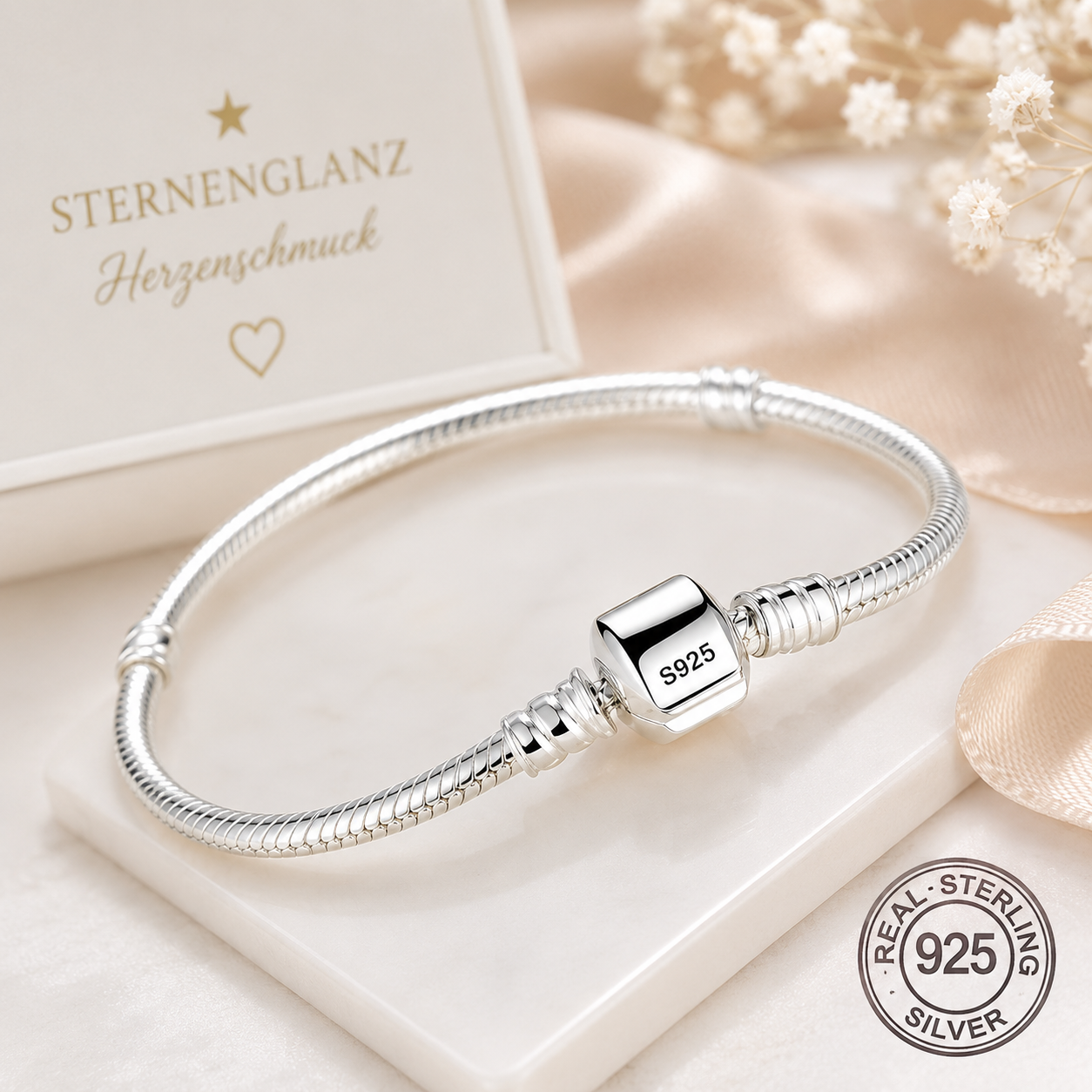 925 Sterling Silber Charm-Armband – Schlangenarmband für Charms | Sternglanz Herzensschmuck