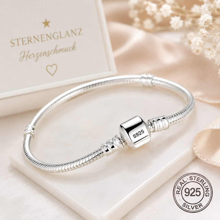 925 Sterling Silver Charm Bracelet - Snake Chain Bracelet for Charms | Sternglanz Heart Jewelry