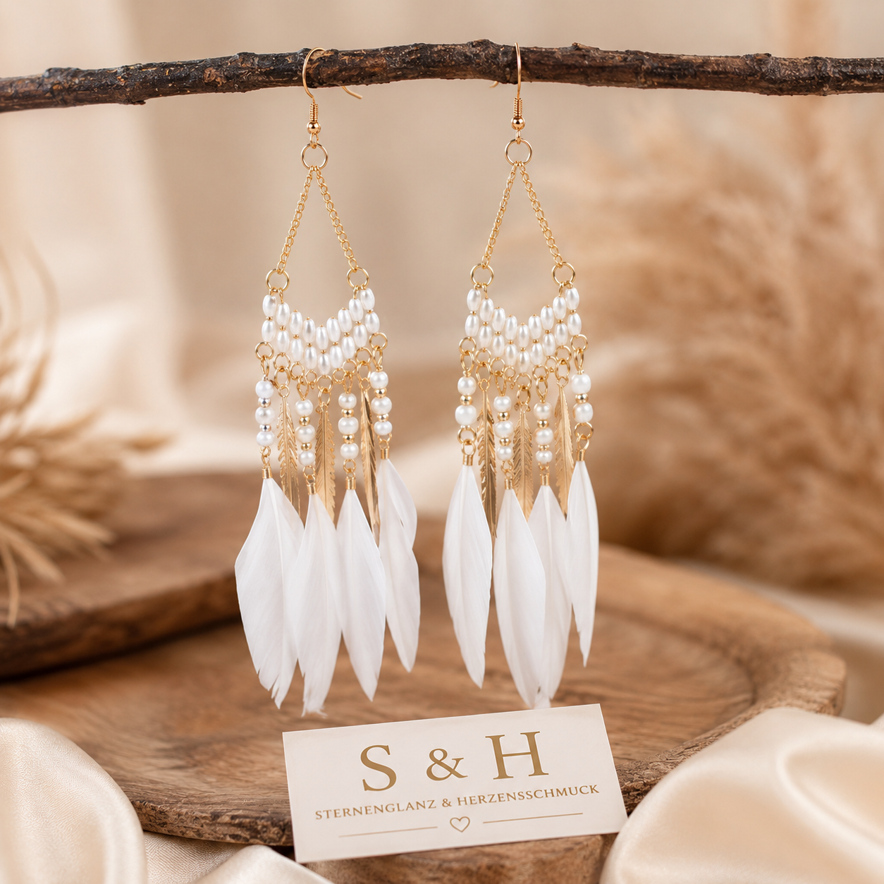 Feder Ohrringe für Damen – Ethnische Baumelohrringe im Boho-Stil