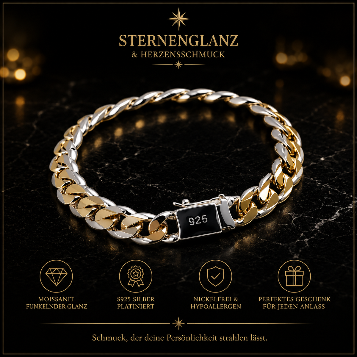 925 Sterling Silber Charm-Armband – Elegantes Schlangenarmband für Damen & Herren