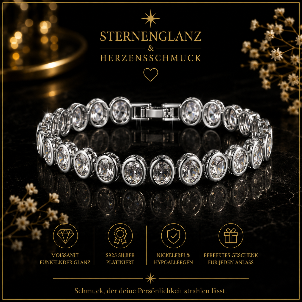 14K Vergoldetes Büroklammer-Armband mit Zirkonia – Verstellbares Damen Gliederarmband