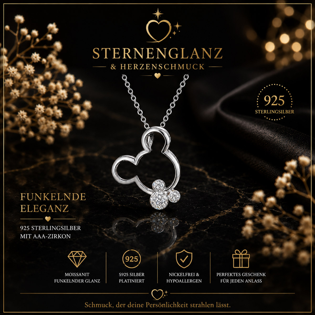 925 Sterling Silber Halskette mit AAA Zirkonia – Elegante Damen Kette als Geschenk