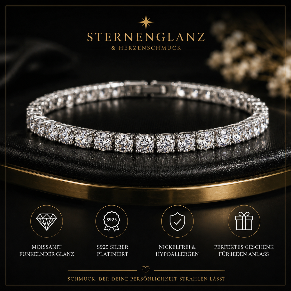 Hochwertiges S925 Silber platiniertes Moissanit-Armband, funkelnde Persönlichkeit, Hochzeit, Schmuck, Geschenk