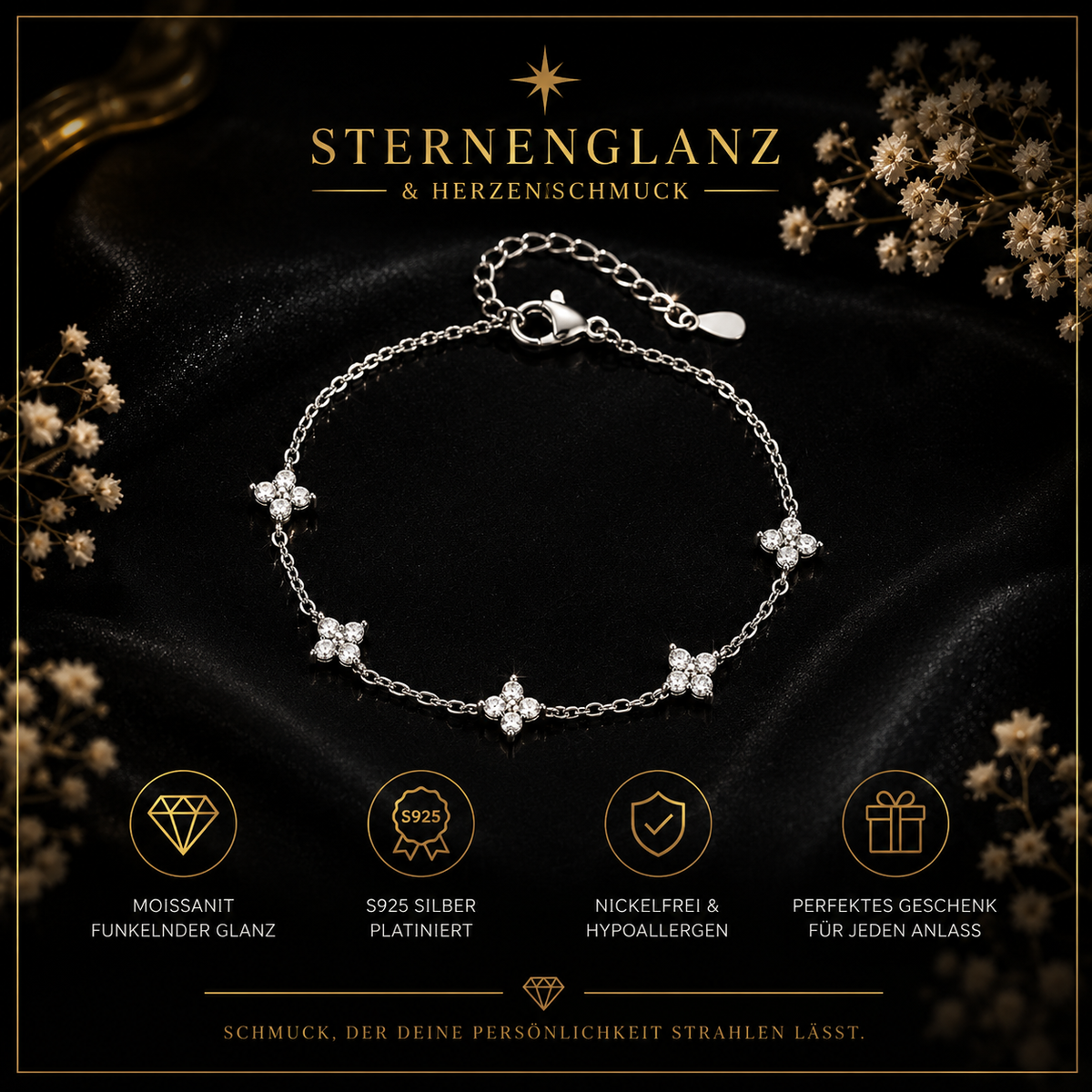 925 Sterling Silber Blumen Armband mit Zirkonia – Elegantes Damen Armband für Hochzeit & Geschenk