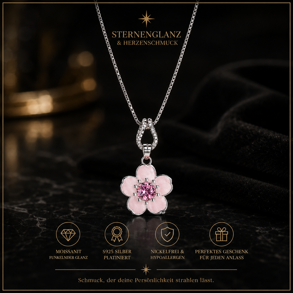 925 Sterling Silber Halskette mit Blütenanhänger – Rosa & Pfirsich Damenkette
