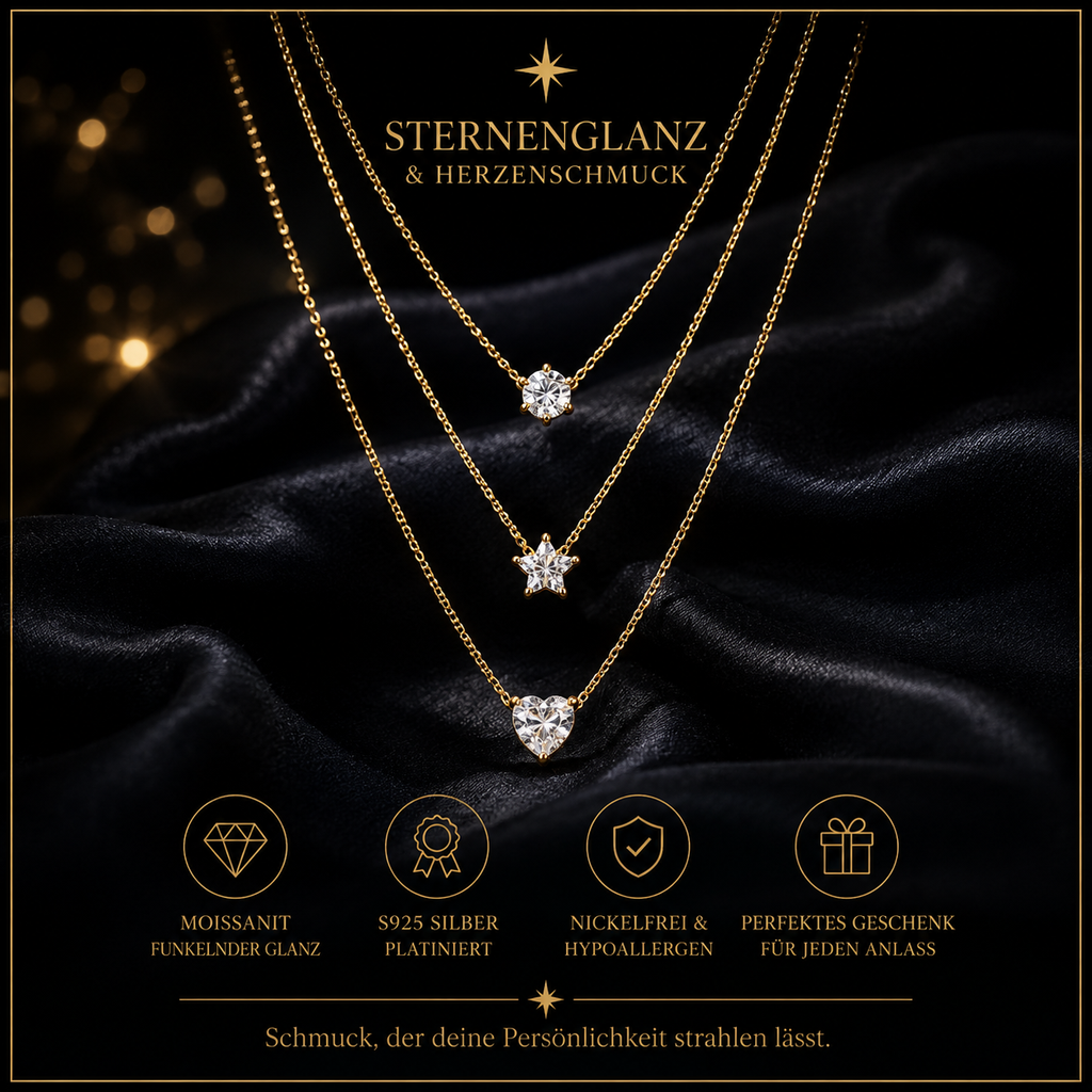 Zirkon Anhänger Halskette Damen – Multilayer Kette mit Glanz