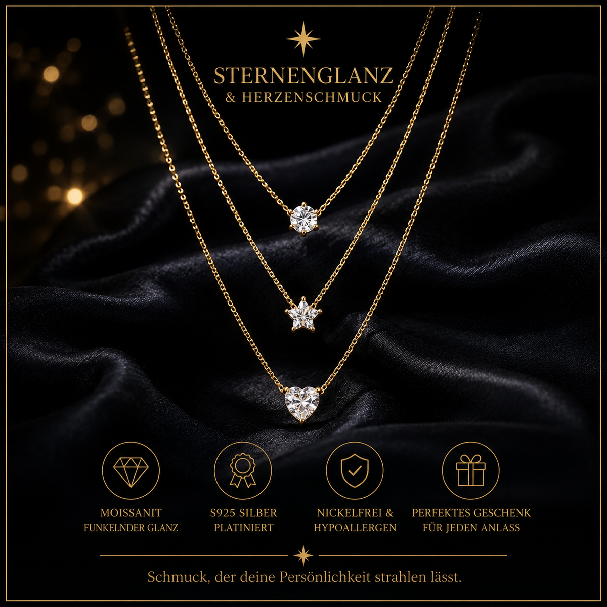 Zirkon Anhänger Halskette Damen – Multilayer Kette mit Glanz