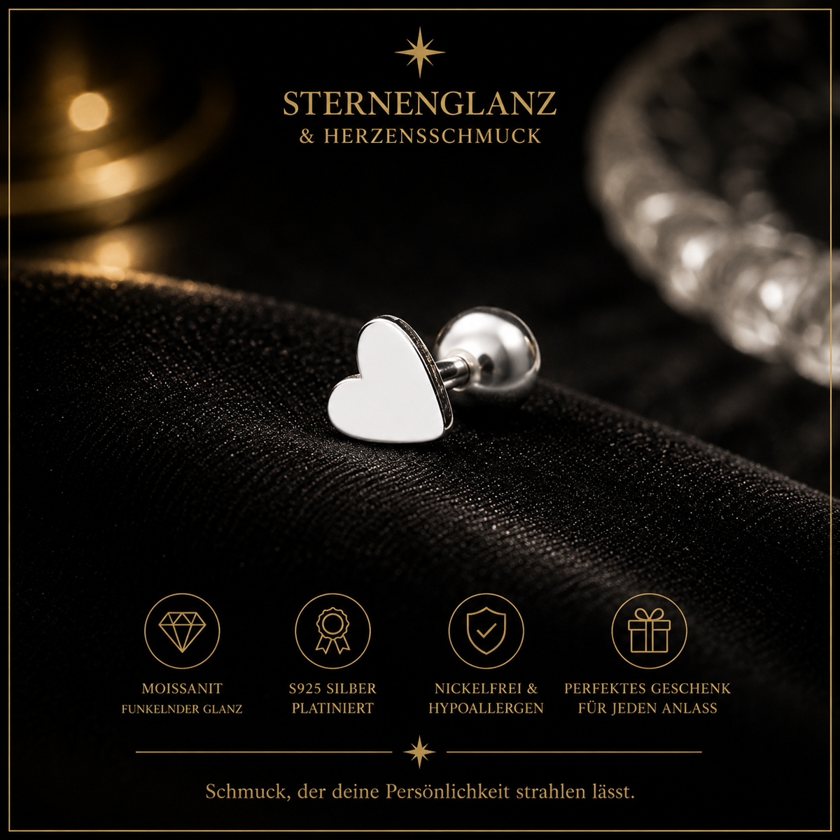 925 Sterling Silber Herz Ohrstecker mit Zirkonia | Damen