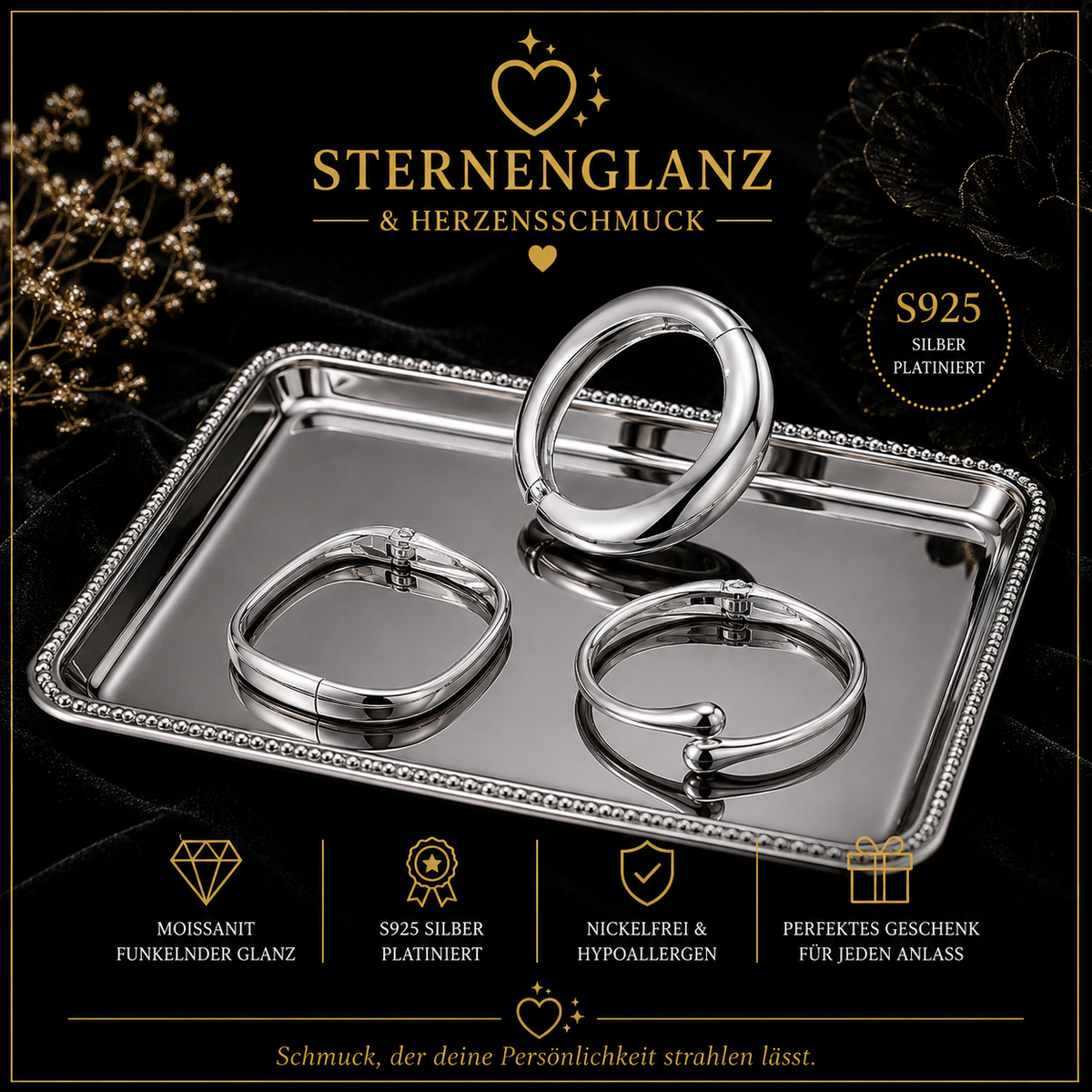 Vintage Armreif aus Edelstahl – Geometrischer Damen & Herren Armreif in Gold oder Silber