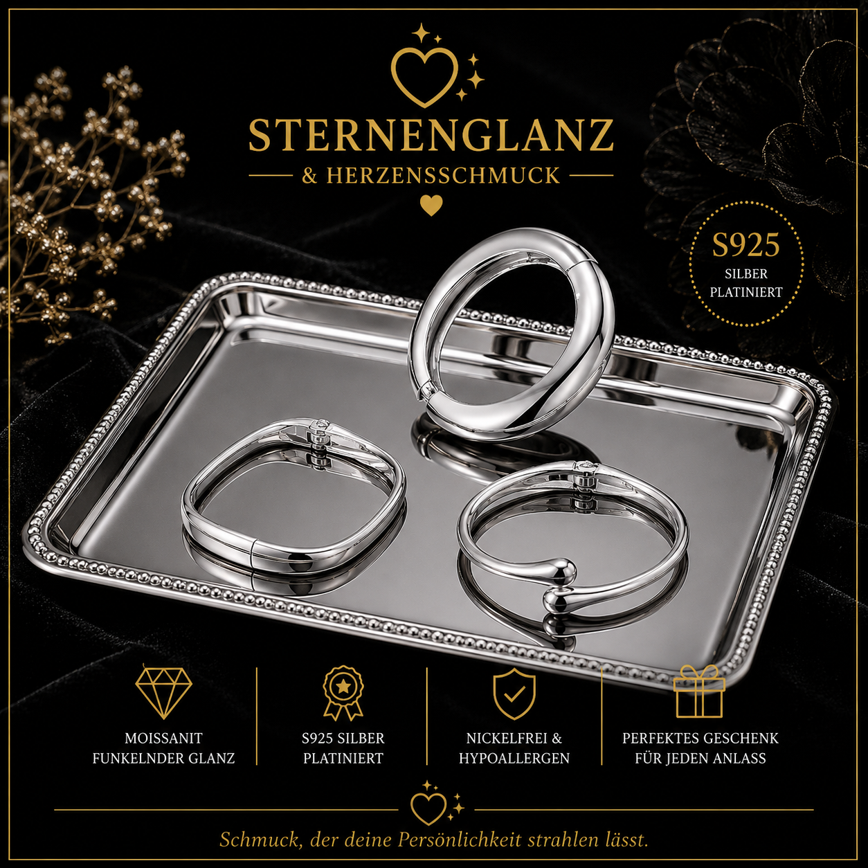Vintage Armreif aus Edelstahl – Geometrischer Damen & Herren Armreif in Gold oder Silber