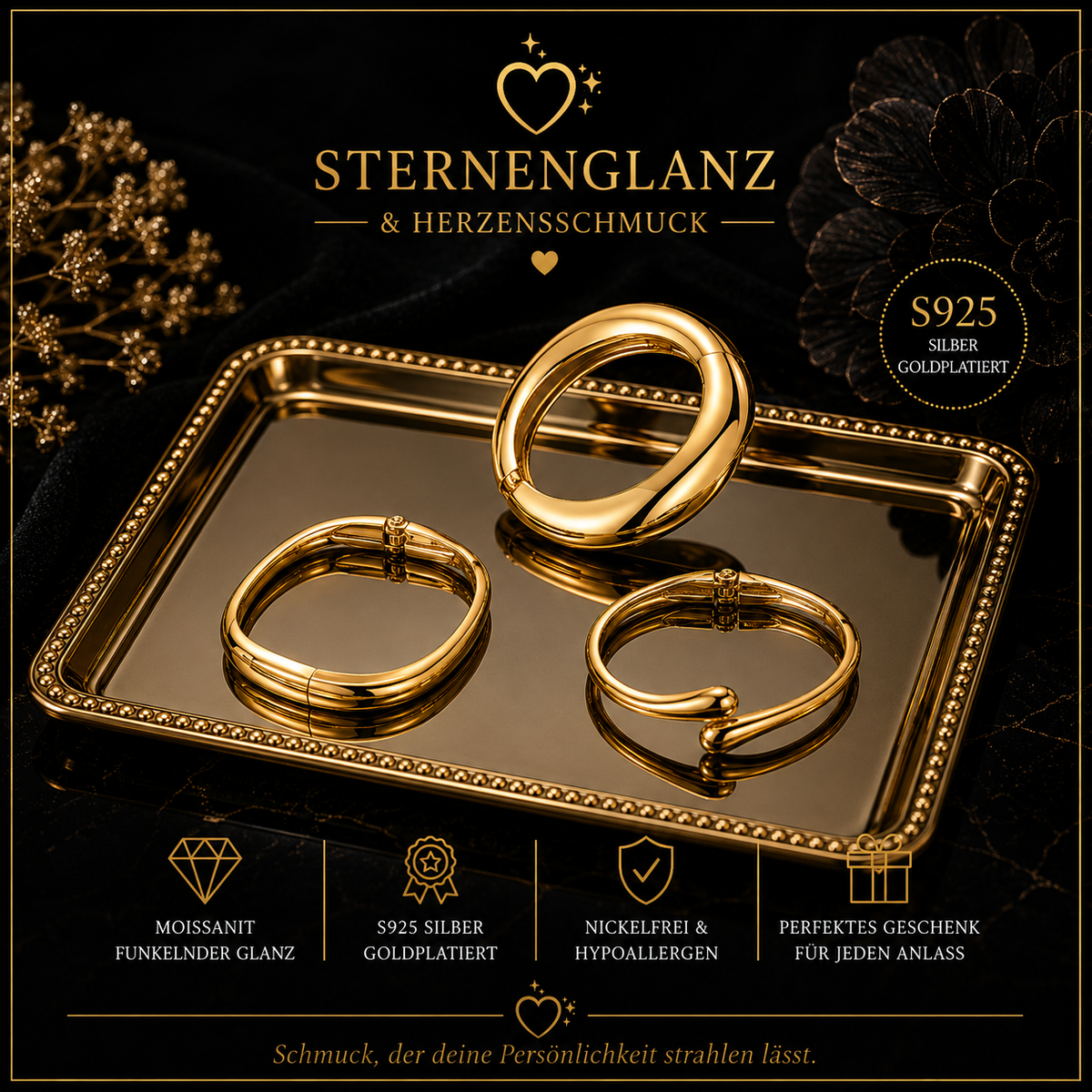 Vintage Armreif aus Edelstahl – Geometrischer Damen & Herren Armreif in Gold oder Silber