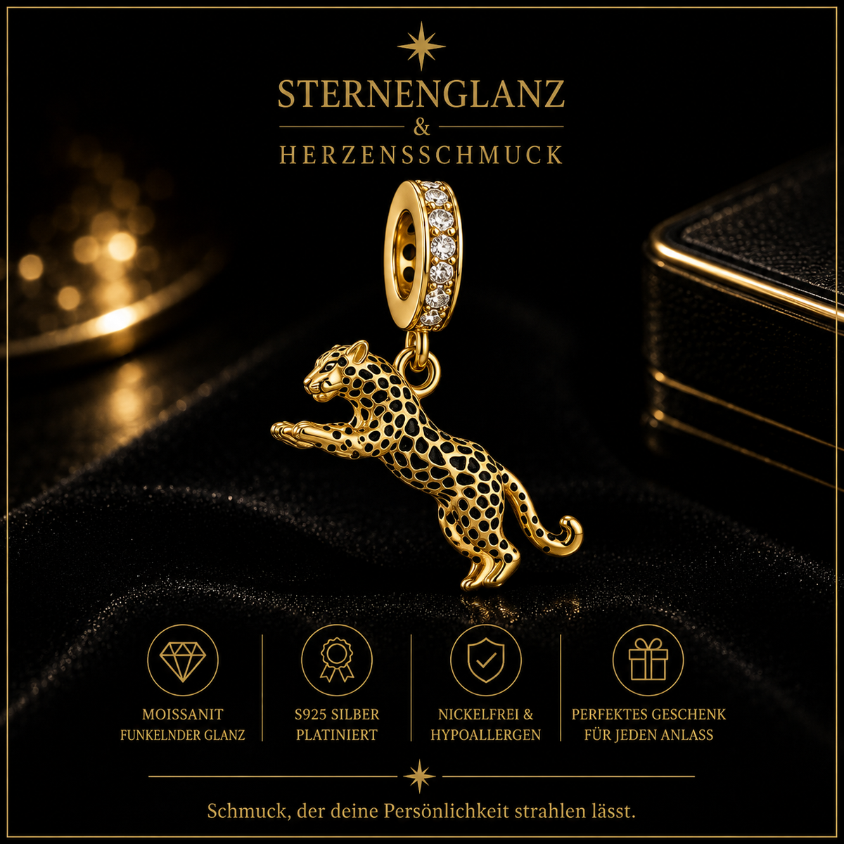 925 Sterling Silber Charm Anhänger mit CZ Zirkonia –Leoparden