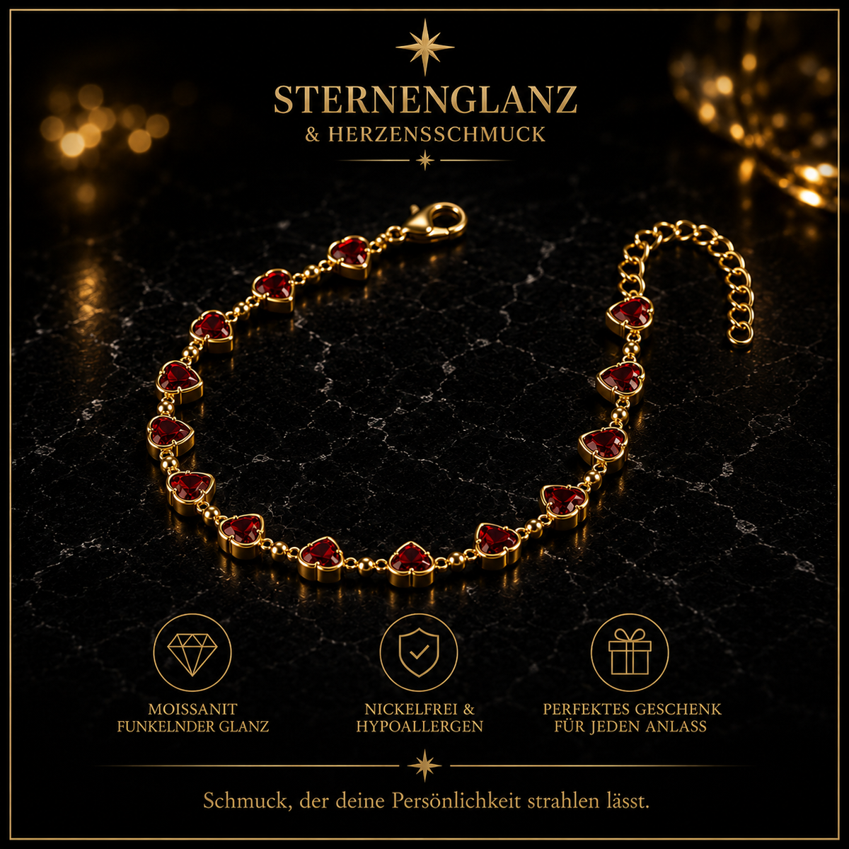 Boho Herz Kristall Fußkettchen für Damen – Verstellbare Gold Fußkette mit Herz
