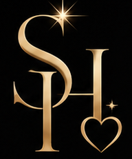 SH Monogramm Logo von Sternenglanz & Herzensschmuck in Gold mit Herzsymbol und Stern auf schwarzem Hintergrund.